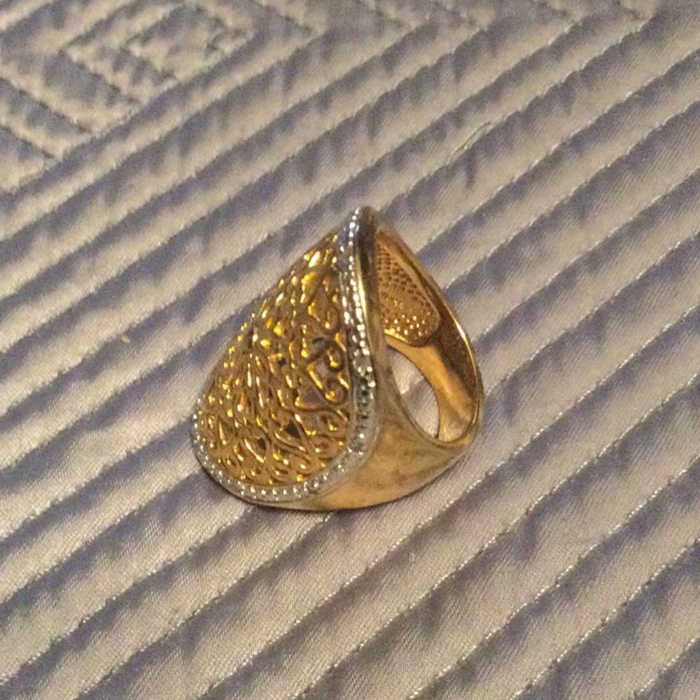 Sterling silver 18 karat gold plated filigree ring - Picture 3 of 4